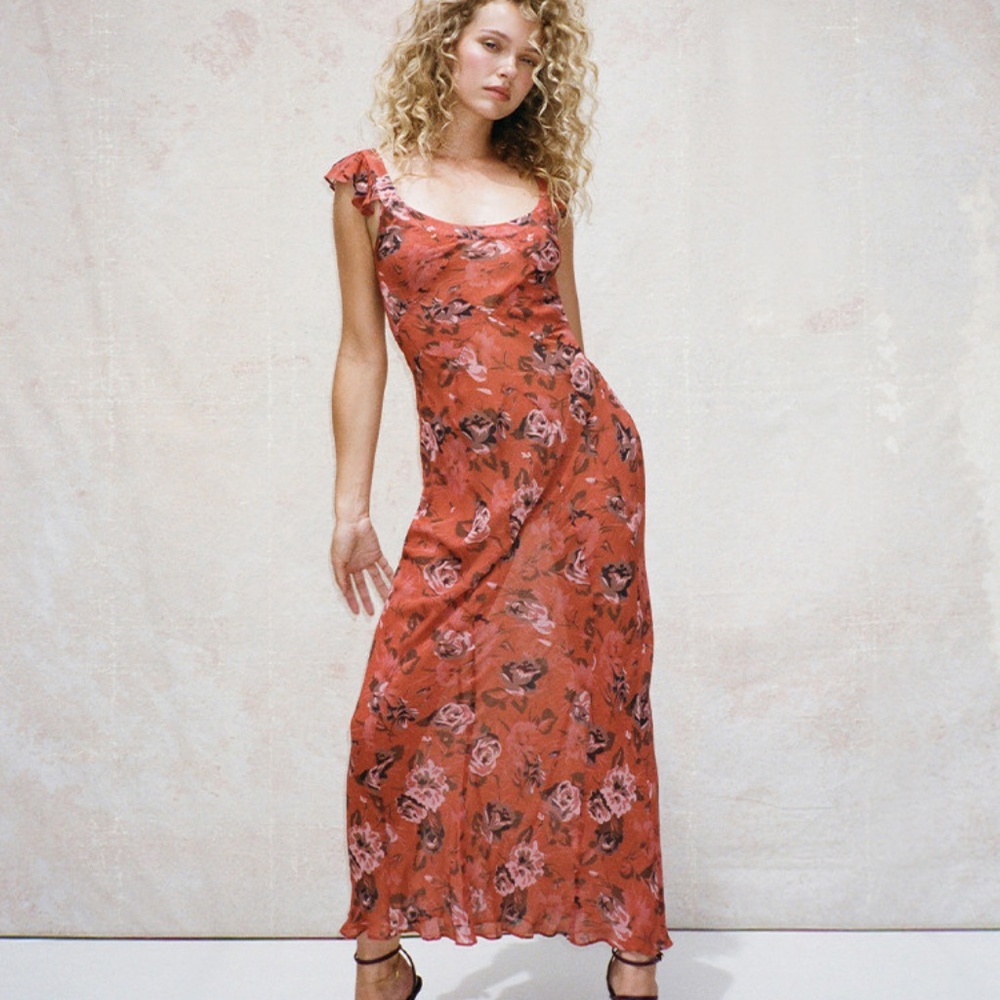Reformation Par Rust Floral Maxi Dress